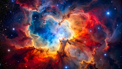 Vibrant nebula with swirling colors and scattered stars