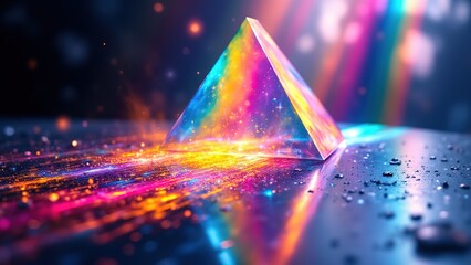 Colorful Prism Reflecting Light in a Cosmic Dreamy Background