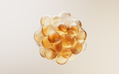 Transparent golden bubbles background, 3d rendering.