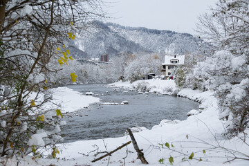 Beautiful river in a serene winter landscape