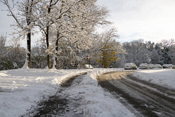 City street after a snowfall