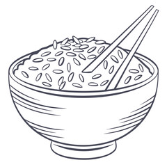 Illustration of a bowl of rice with chopsticks, a staple food in many asian cultures