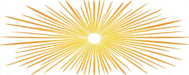 Fototapeta premium Radiant burst yellow lines emanating from a central white circle, creating a sense of light, energy and spreading outwards on a white background