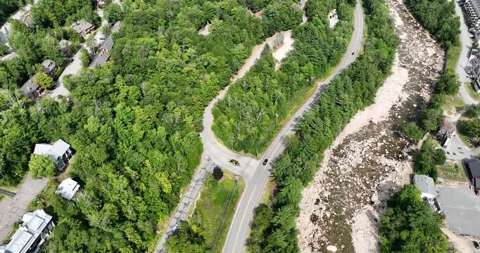 Drone view over Kancamagus highway in New Hampshire during summer