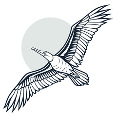 Vector art of a bird in flight with spread wings against a moon, , a symbol of freedom and nature