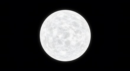 Full Moon White Celestial Orb Glowing Against Black Sky