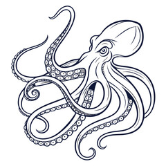 Vector art of detailed octopus illustration with intricate tentacles, , showcasing the beauty and mystery of marine life