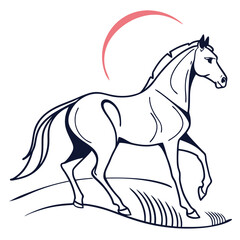 Vector art of elegant line art illustration of a horse in motion, showcasing its strength and grace