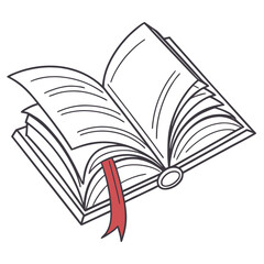 Vector art of open book with blank pages and a red bookmark, inviting readers to immerse themselves in the world of literature