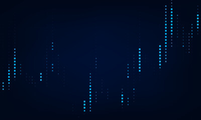 Abstract blue neon growing financial graph chart background. Vector dotted lines tech design