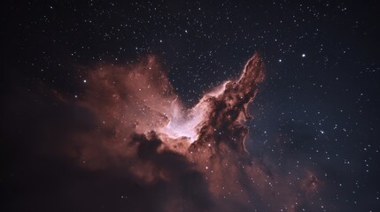 Fototapeta premium Glowing cosmic nebula, pink and white gas against starry dark space. Astrophotography of distant universe