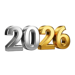 2026 Silver and Gold Metallic 3D Numbers for New Year Celebration