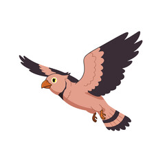 Naklejka premium Cartoon Bird Flying in the Sky, Wings Spread, On White Background