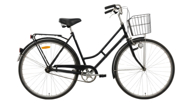 Classic black city bicycle with front basket
