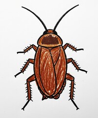 cockroach crayon drawing on white