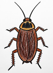 cockroach crayon drawing on white