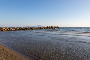Shore of the Tyrrhenian Sea near Castel Volturno in Italy
