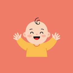 Happy baby raising hands on isolated background