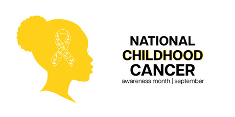 Art & Silhouette of a African American girl with a yellow or gold ribbon symbol on a white background with the text 