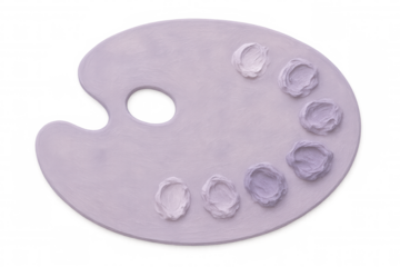 Purple artist palette showing gradient paint swatches, ranging from lavender to deep violet, positioned against transparent backdrop