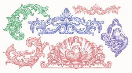 Vintage Baroque Victorian frame border flower pattern vector floral engraved scroll ornament leaf retro decorative design. filigree calligraphic heraldic shield swirl