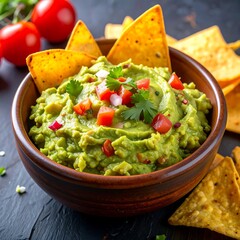 Bowl of guacamole with tortilla chips