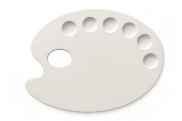 Clean white painting palette isolated on transparent background, ready for mixing colors and creating art