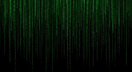 Green Digital Rain Falling on Black Background - Abstract Data Stream