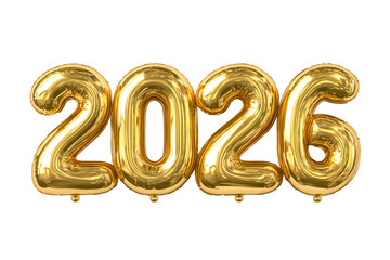 New year 2026 gold balloon numbers isolated on transparent background, png