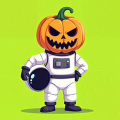 Spooky pumpkin astronaut character halloween space suit