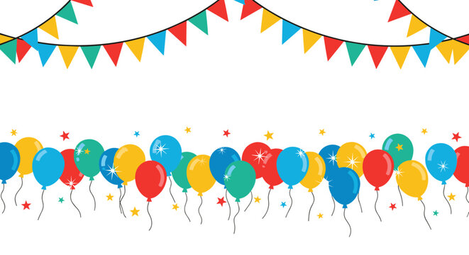 Festive party balloons and colorful bunting create a joyful, celebratory atmosphere for events - Powered by Adobe