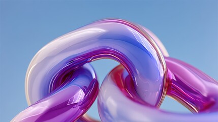 Close-up of intertwined colorful transparent chains against a clear blue sky background
