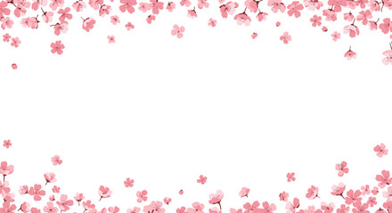 Naklejka premium Delicate pink cherry blossoms frame a bright white space, perfect for spring design projects
