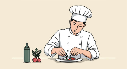 Chef Arranging Food on a Plate in the Kitchen