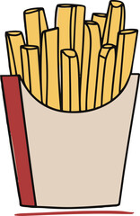 Minimal fries pack line art vector, abstract doodle style French fries illustration, clean snack food sketch icon.e