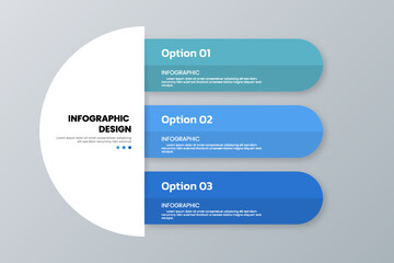 Semicircle infographic template with blue bar showing 3 options.