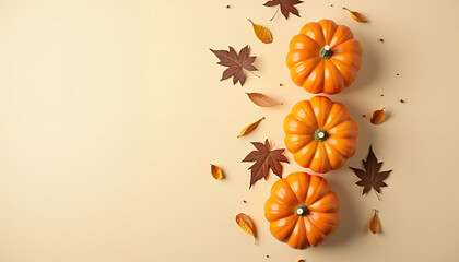 Autumn pumpkins and fallen leaves arrangement gourds orange