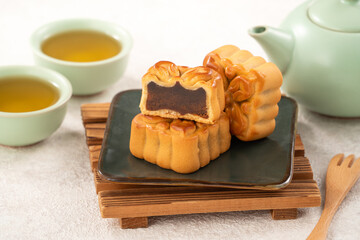 Delicious Cantonese moon cake for Mid-Autumn Festival food mooncake with bean paste.