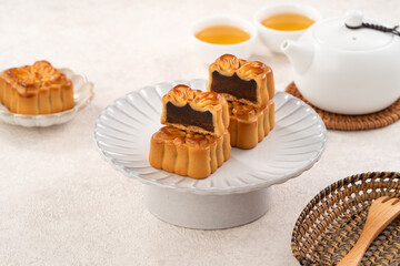 Delicious Cantonese moon cake for Mid-Autumn Festival food mooncake with bean paste.