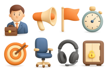 3d business and office icons: set of professional and workplace symbols