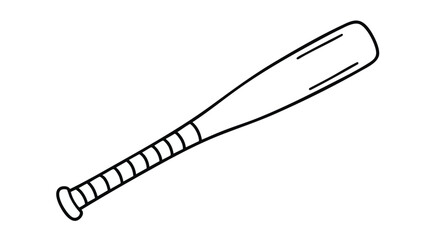 Hand-drawn baseball bat illustration in a simple doodle style. Outline sketch of sports equipment for a game, isolated vector graphic element on a white background