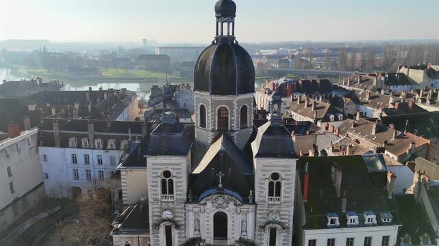 Aerial panorama of Chalon sur Saone with cathedral 