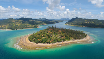 Fototapeta premium High-Angle View of a Modern City with a Unique Circular Bridge at Dusk