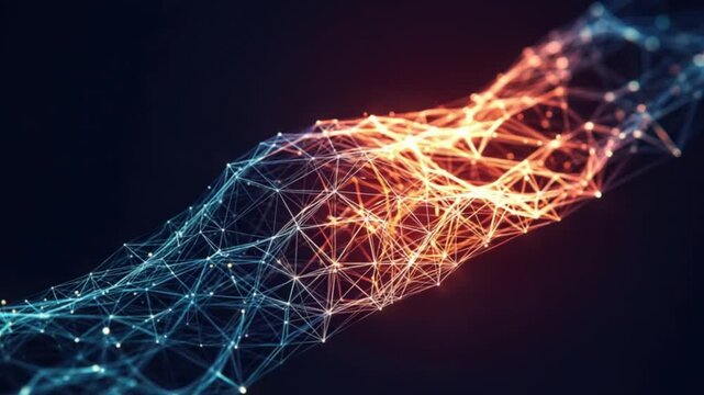 Abstract AI Wavy digital technology lines with bright lights and dark void background landscape