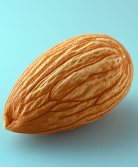 Close up of single raw almond nut isolated on white background, healthy organic food ingredient rich in protein and nutrients