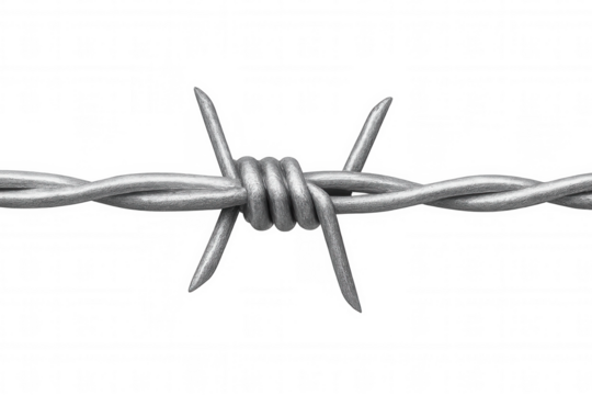 Barbed wire coiling in sharp, metallic strands, creating restrictive perimeter against potential intrusion on transparent surface