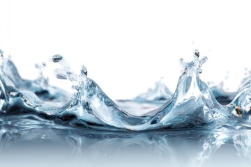 Dynamic splash of clear water with distinct crown-like crests, captured against a stark white backdrop