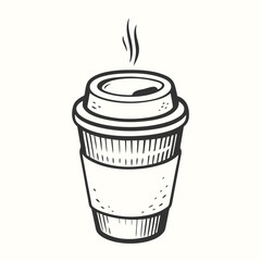 Steaming disposable cup with sleeve shows monochrome hot beverage ready to be enjoyed