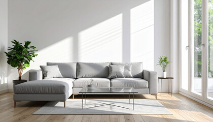 Modern living room with gray sectional sofa