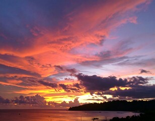 Vibrant Sunset Over Ocean Coastline